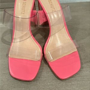 SCHUTZ Pink Heels Square-Toe Slip-On